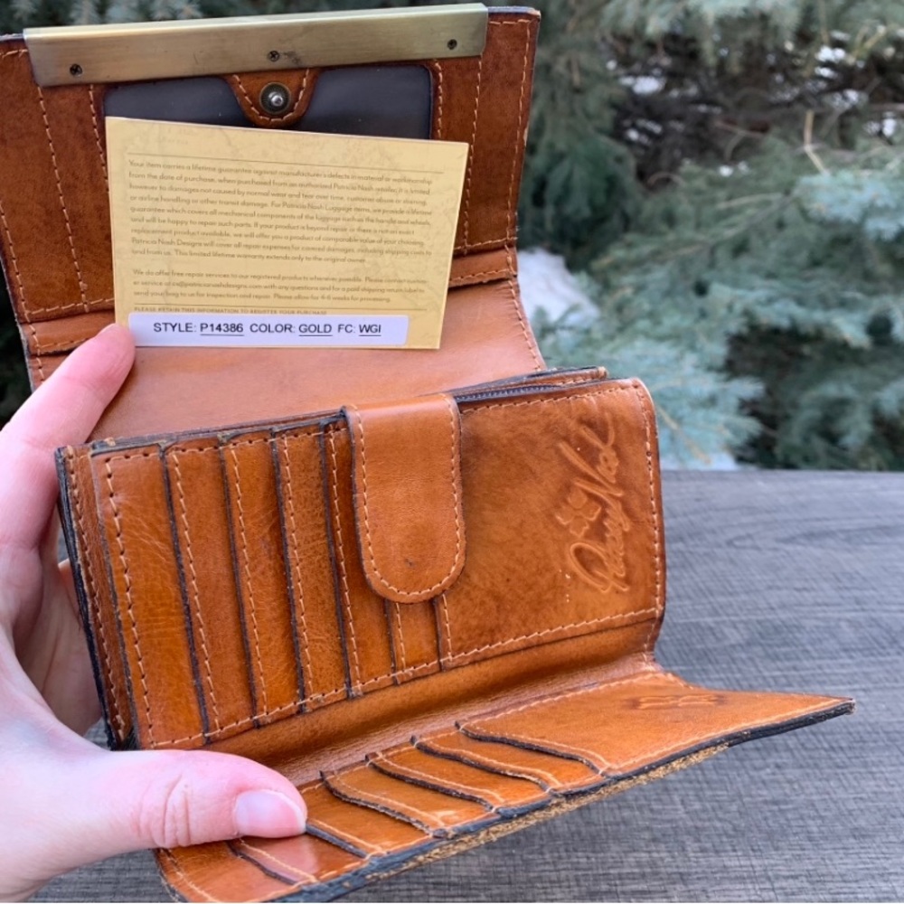 Patricia Nash Embossed Floral Leather Wallet in Cognac - Picture 3 of 7